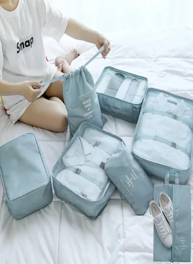 Valamji 7 Pcs Foldable Luggage and Laundry Bag Pouch Waterproof Travel Toiletry Organizer Garment Storage Bag Portable Packing Cubes Storage Bag (1 Pc) (Sky Blue) - Image 2
